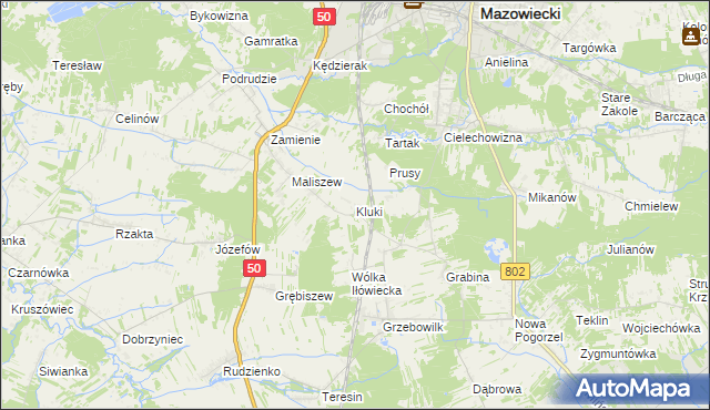 mapa Kluki gmina Mińsk Mazowiecki, Kluki gmina Mińsk Mazowiecki na mapie Targeo