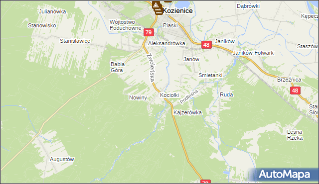 mapa Kociołki gmina Kozienice, Kociołki gmina Kozienice na mapie Targeo