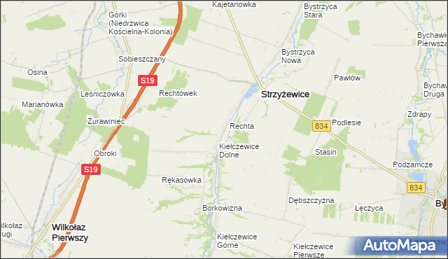 mapa Kolonia Kiełczewice Dolne, Kolonia Kiełczewice Dolne na mapie Targeo