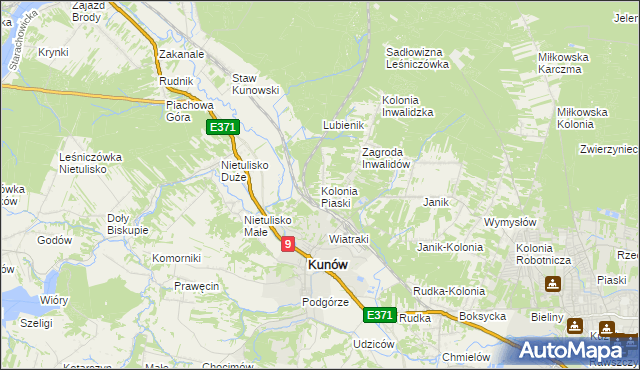 mapa Kolonia Piaski gmina Kunów, Kolonia Piaski gmina Kunów na mapie Targeo