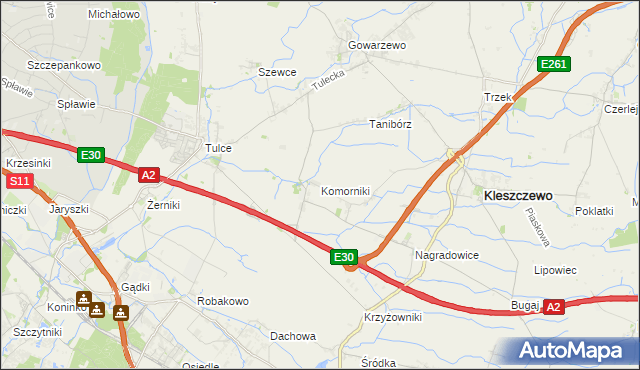 mapa Komorniki gmina Kleszczewo, Komorniki gmina Kleszczewo na mapie Targeo