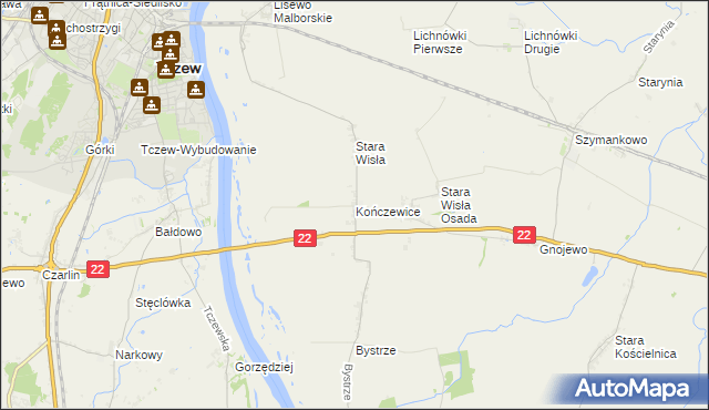 mapa Kończewice gmina Miłoradz, Kończewice gmina Miłoradz na mapie Targeo