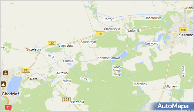 mapa Konstantynowo gmina Chodzież, Konstantynowo gmina Chodzież na mapie Targeo