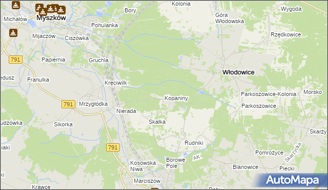 mapa Kopaniny gmina Włodowice, Kopaniny gmina Włodowice na mapie Targeo