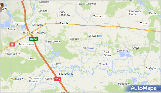 mapa Korzeniów gmina Ułęż, Korzeniów gmina Ułęż na mapie Targeo