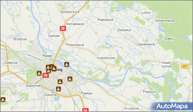 mapa Kościerzyce, Kościerzyce na mapie Targeo