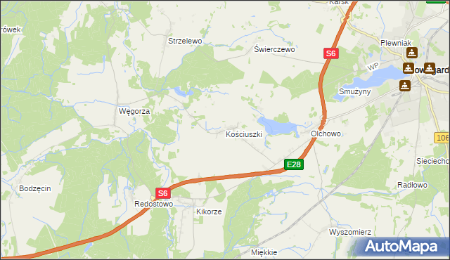 mapa Kościuszki gmina Osina, Kościuszki gmina Osina na mapie Targeo