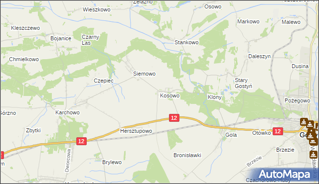 mapa Kosowo gmina Gostyń, Kosowo gmina Gostyń na mapie Targeo