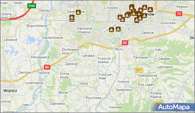 mapa Koszyce Wielkie, Koszyce Wielkie na mapie Targeo