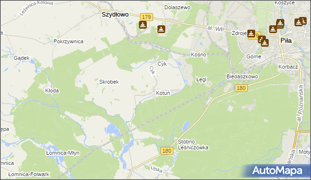 mapa Kotuń gmina Szydłowo, Kotuń gmina Szydłowo na mapie Targeo