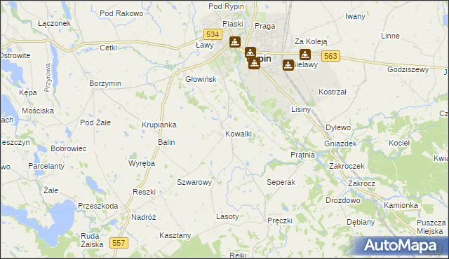 mapa Kowalki gmina Rypin, Kowalki gmina Rypin na mapie Targeo