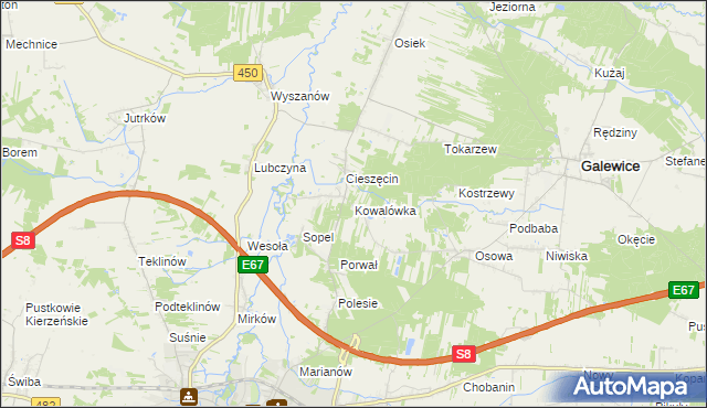 mapa Kowalówka gmina Wieruszów, Kowalówka gmina Wieruszów na mapie Targeo