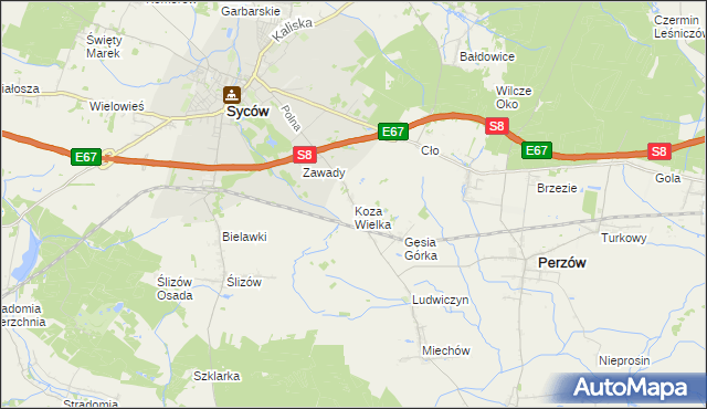 mapa Koza Wielka, Koza Wielka na mapie Targeo