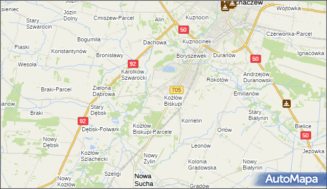 mapa Kozłów Biskupi, Kozłów Biskupi na mapie Targeo