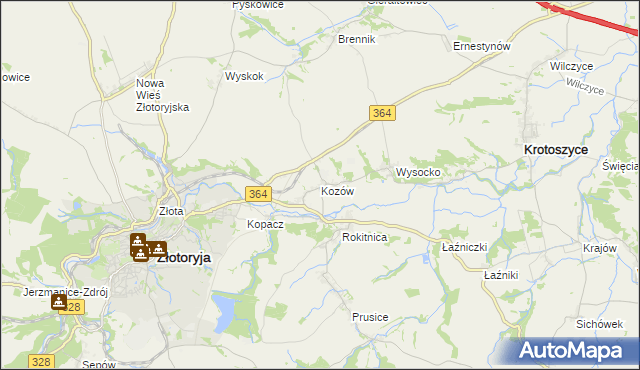 mapa Kozów gmina Złotoryja, Kozów gmina Złotoryja na mapie Targeo