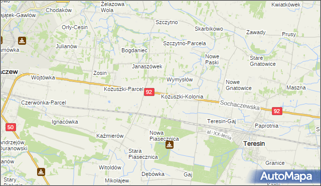 mapa Kożuszki-Kolonia, Kożuszki-Kolonia na mapie Targeo
