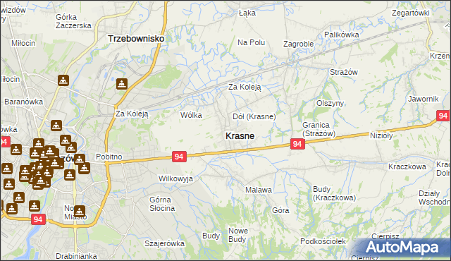 mapa Krasne powiat rzeszowski, Krasne powiat rzeszowski na mapie Targeo