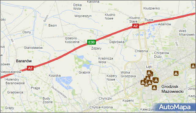 mapa Kraśnicza Wola, Kraśnicza Wola na mapie Targeo