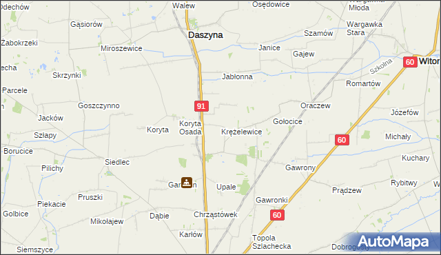 mapa Krężelewice, Krężelewice na mapie Targeo