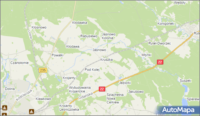 mapa Kruszka gmina Chojnice, Kruszka gmina Chojnice na mapie Targeo