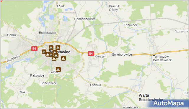 mapa Kruszyn gmina Bolesławiec, Kruszyn gmina Bolesławiec na mapie Targeo