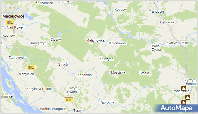 mapa Kruszyna gmina Trojanów, Kruszyna gmina Trojanów na mapie Targeo