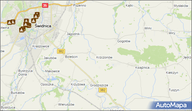 mapa Krzczonów gmina Świdnica, Krzczonów gmina Świdnica na mapie Targeo