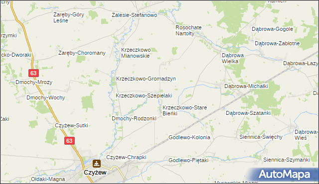 mapa Krzeczkowo-Nowe Bieńki, Krzeczkowo-Nowe Bieńki na mapie Targeo