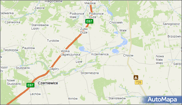 mapa Krzemienica gmina Czerniewice, Krzemienica gmina Czerniewice na mapie Targeo