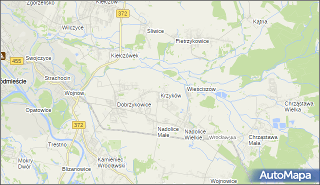 mapa Krzyków gmina Czernica, Krzyków gmina Czernica na mapie Targeo