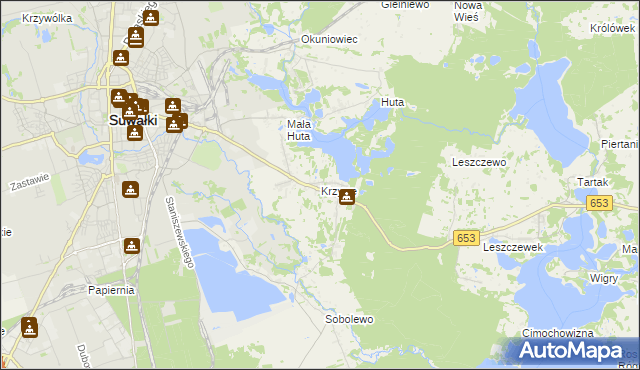 mapa Krzywe gmina Suwałki, Krzywe gmina Suwałki na mapie Targeo