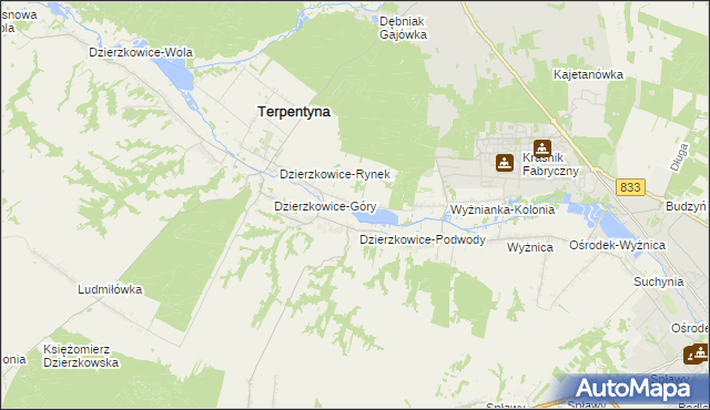 mapa Krzywie gmina Dzierzkowice, Krzywie gmina Dzierzkowice na mapie Targeo