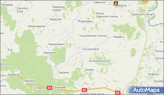 mapa Krzywowólka, Krzywowólka na mapie Targeo