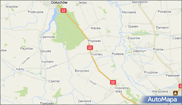 mapa Kuchary gmina Gołuchów, Kuchary gmina Gołuchów na mapie Targeo