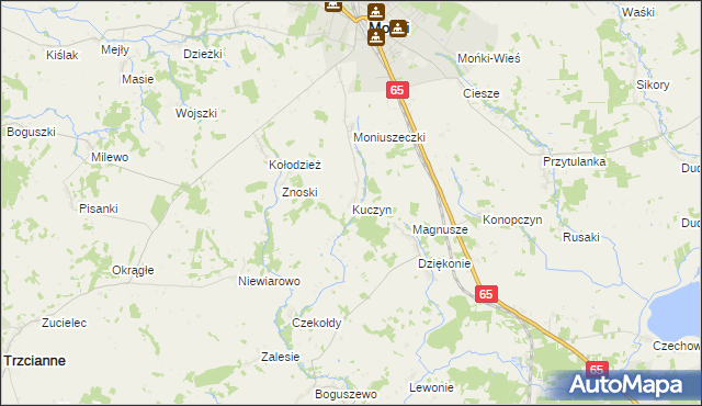 mapa Kuczyn gmina Mońki, Kuczyn gmina Mońki na mapie Targeo