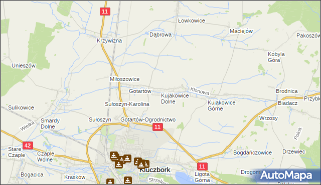 mapa Kujakowice Dolne, Kujakowice Dolne na mapie Targeo