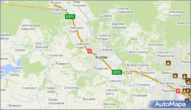 mapa Kunów powiat ostrowiecki, Kunów powiat ostrowiecki na mapie Targeo