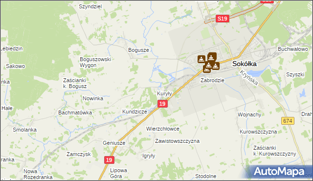 mapa Kuryły gmina Sokółka, Kuryły gmina Sokółka na mapie Targeo