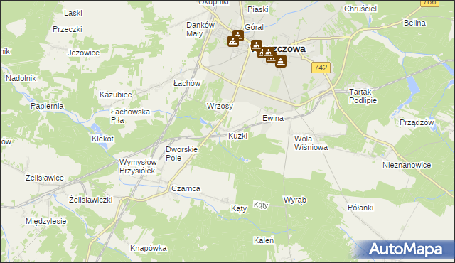 mapa Kuzki gmina Włoszczowa, Kuzki gmina Włoszczowa na mapie Targeo