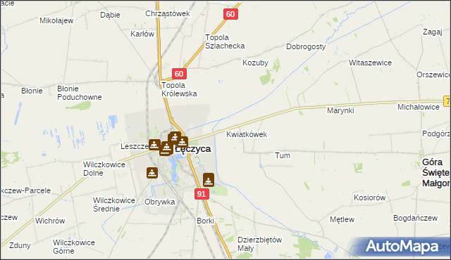 mapa Kwiatkówek gmina Góra Świętej Małgorzaty, Kwiatkówek gmina Góra Świętej Małgorzaty na mapie Targeo