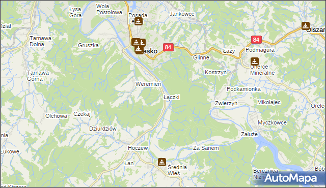 mapa Łączki gmina Lesko, Łączki gmina Lesko na mapie Targeo