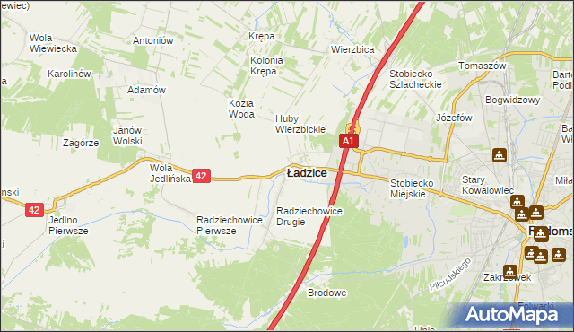 mapa Ładzice, Ładzice na mapie Targeo