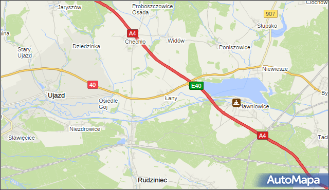 mapa Łany gmina Rudziniec, Łany gmina Rudziniec na mapie Targeo