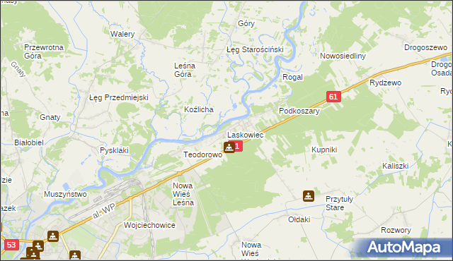 mapa Laskowiec gmina Rzekuń, Laskowiec gmina Rzekuń na mapie Targeo