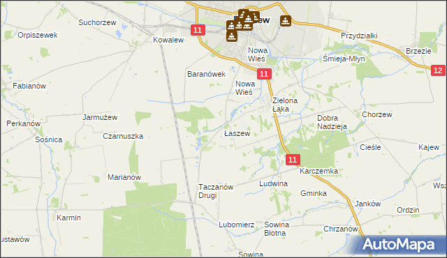 mapa Łaszew gmina Pleszew, Łaszew gmina Pleszew na mapie Targeo