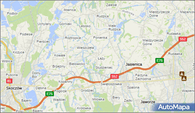mapa Łazy gmina Jasienica, Łazy gmina Jasienica na mapie Targeo