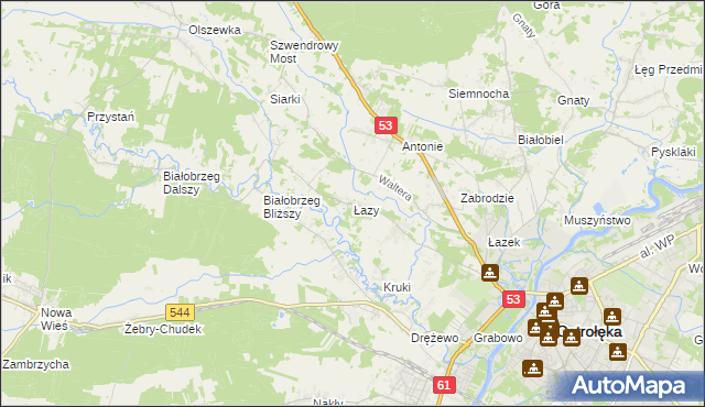 mapa Łazy gmina Olszewo-Borki, Łazy gmina Olszewo-Borki na mapie Targeo