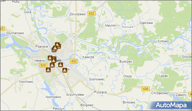 mapa Łęg gmina Śrem, Łęg gmina Śrem na mapie Targeo