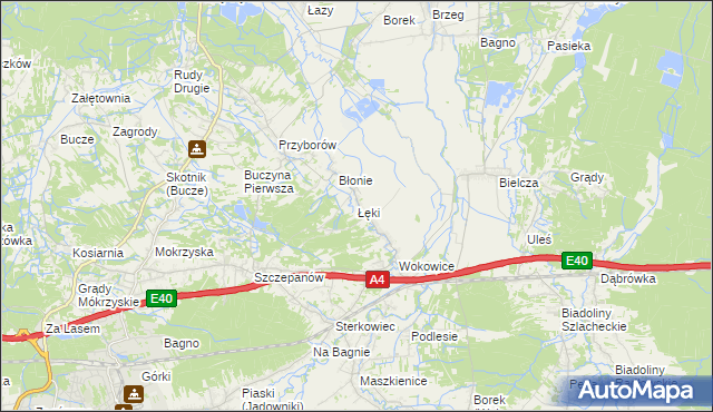 mapa Łęki gmina Borzęcin, Łęki gmina Borzęcin na mapie Targeo