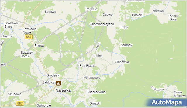 mapa Leśna gmina Narewka, Leśna gmina Narewka na mapie Targeo